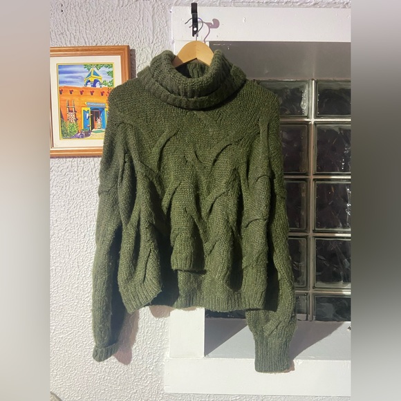Madewell Wool Blend Somervell Modern Cable Knit Green Sweater Size X Small - Picture 2 of 6